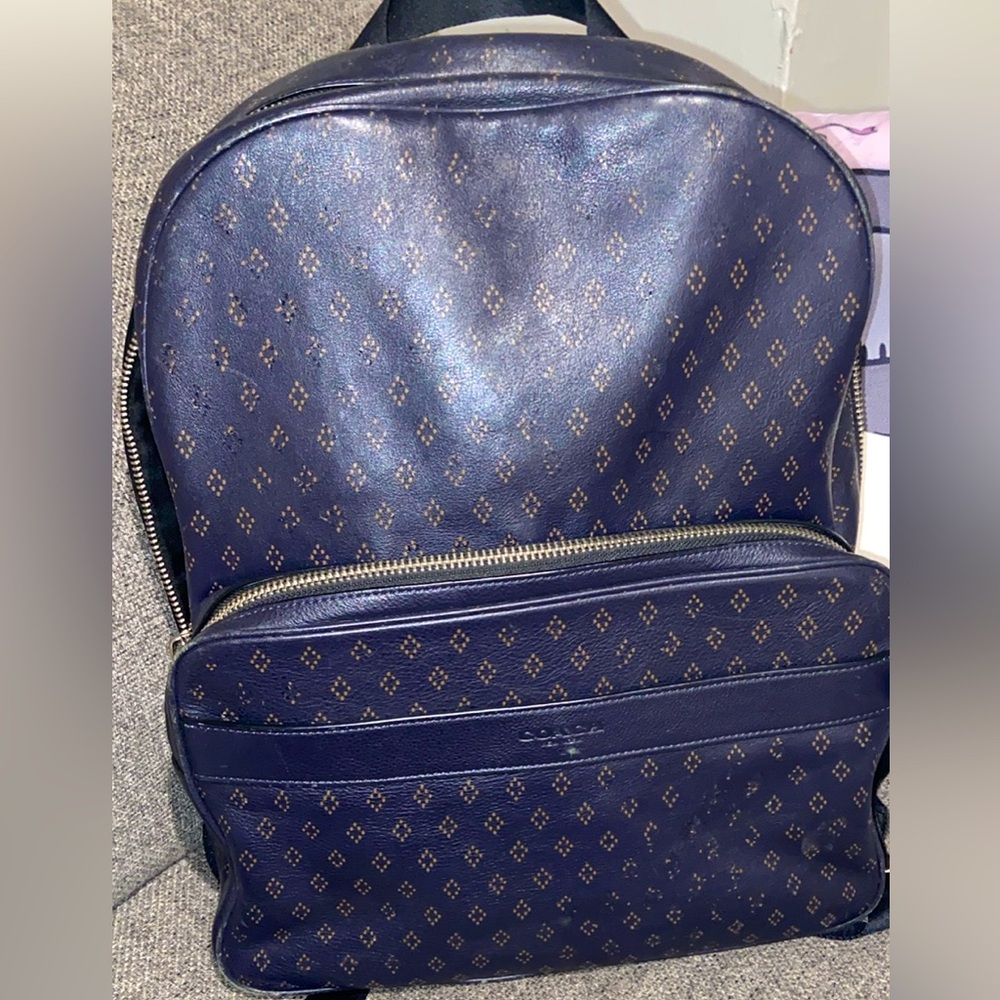 Coach Dark Blue Patterned Men's Backpack